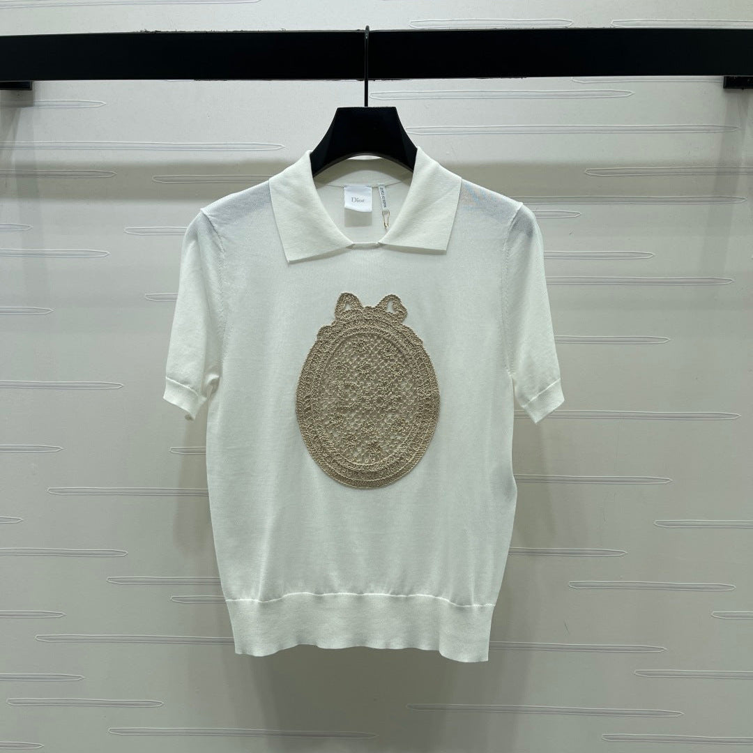 Dior 2026  Embroidered Collared Knit Short-sleeved Top 392653