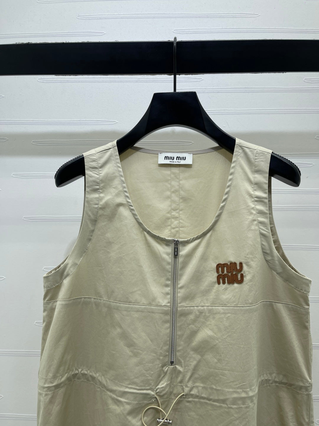 Miumiu 2026 Letter Label Waist-cinching Vest Dress Beige Polyester 392570
