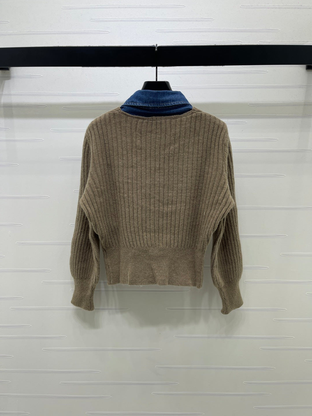 Dior 2026 Denim Patchwork Collared Knit Long-Sleeve Top Wool 779595