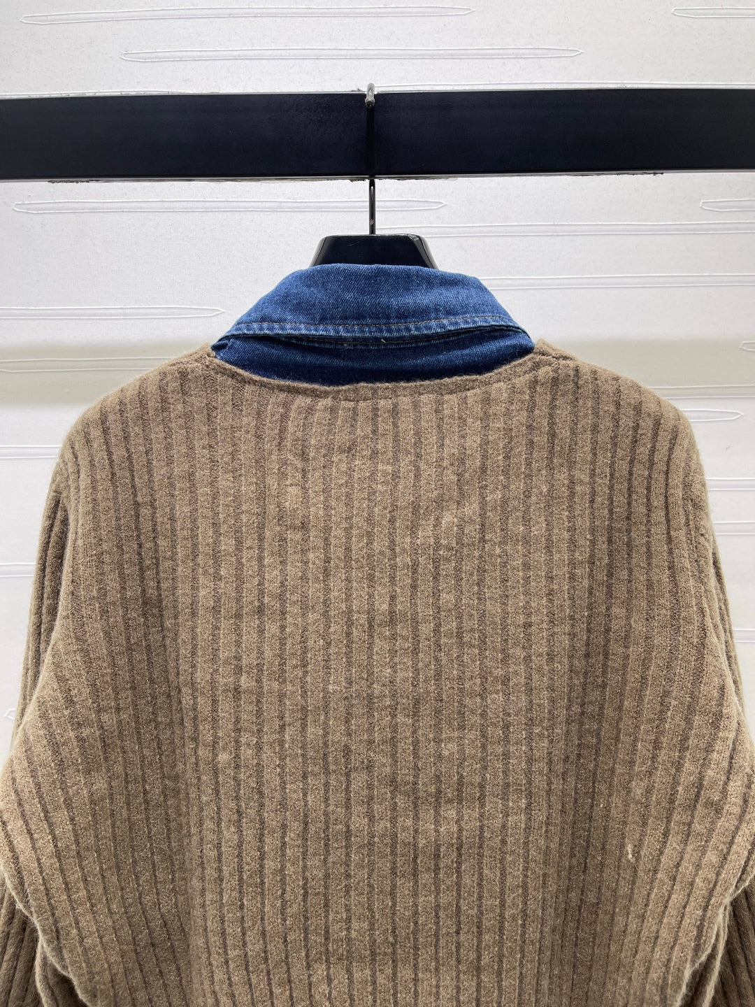 Dior 2026 Denim Patchwork Collared Knit Long-Sleeve Top Wool 779595