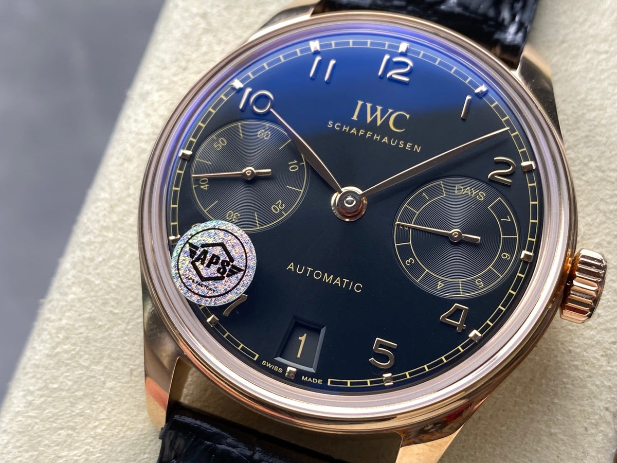 IWC Portuguese 42.4mm Black Dial Pink Gold Case Leather