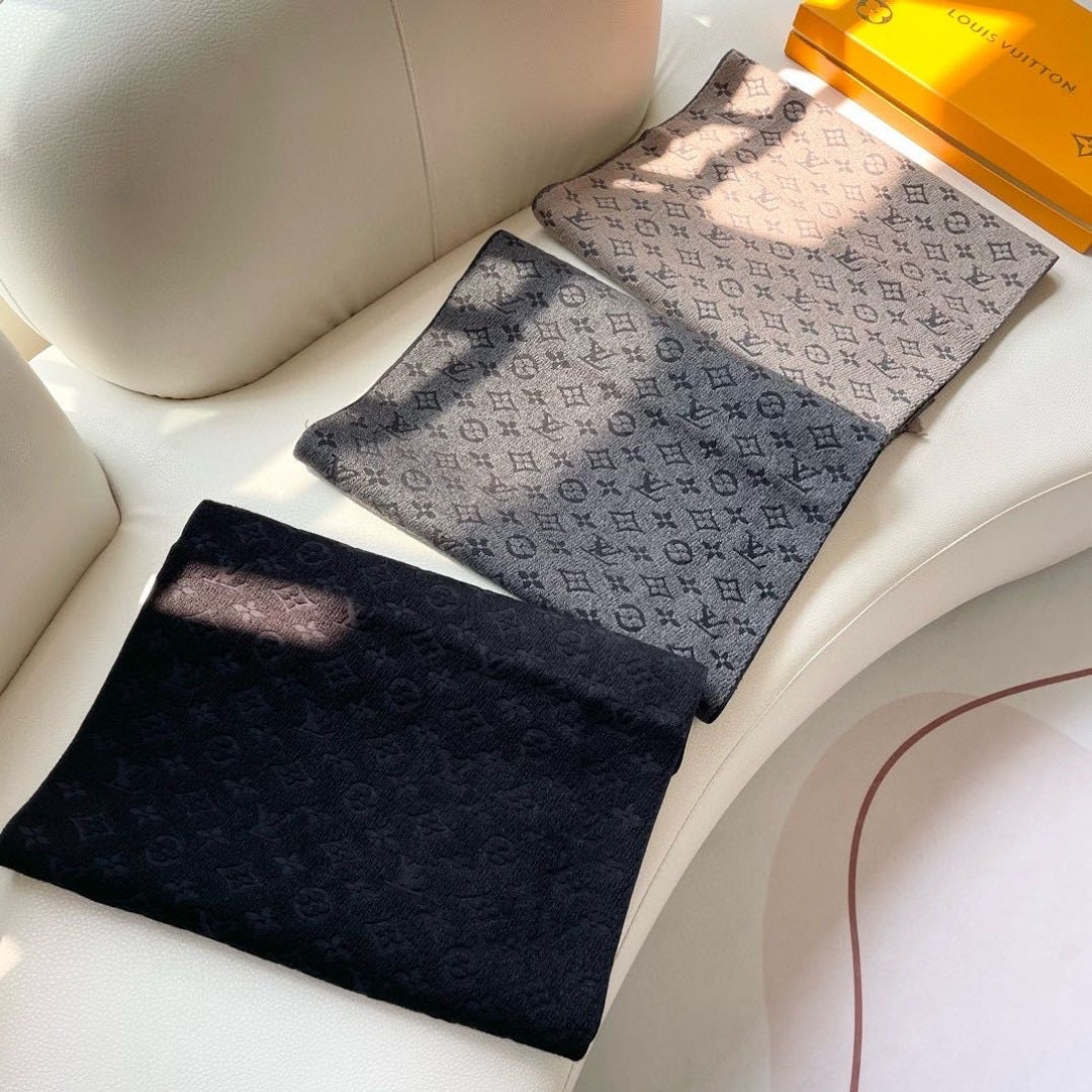 LV Men Scarf 180cm Light Brown Wool 967167