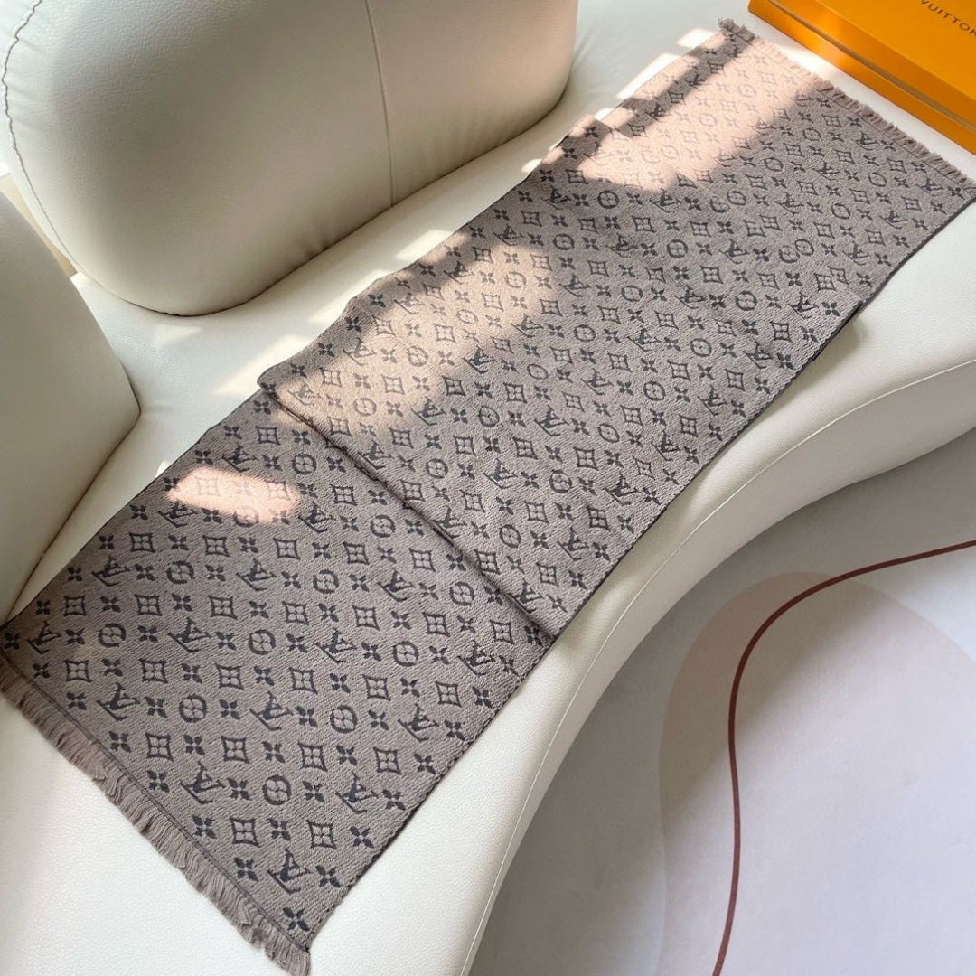 LV Men Scarf 180cm Light Brown Wool 967167