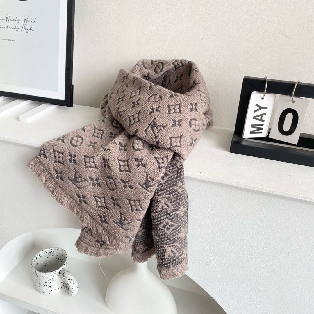 LV Men Scarf 180cm Light Brown Wool 967167