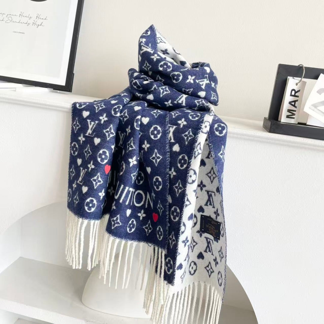 LV Studdy Reykjavik Scarf 180cm Blue Wool 967171