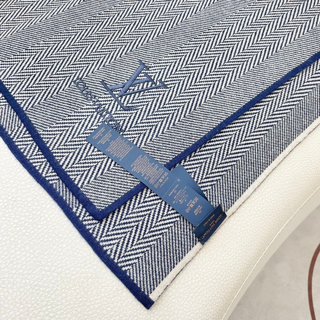 LV Couple's Style Scarf 180cm Gray Blue Cashmere 976363