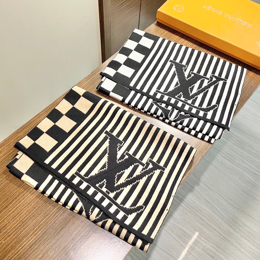 LV Unisex Scarf 180cm White Black Fabric 968477