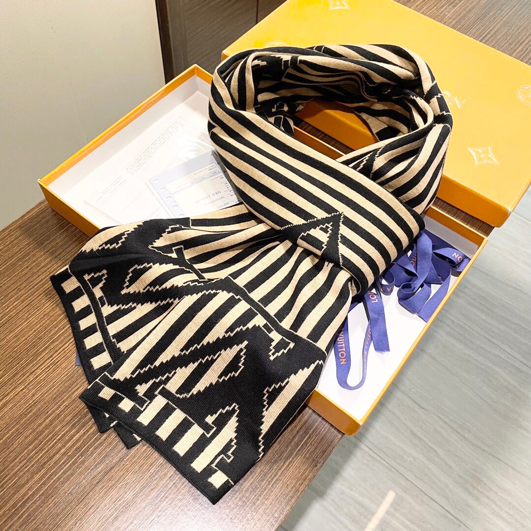 LV Unisex Scarf 180cm Black Beige Fabric 968478