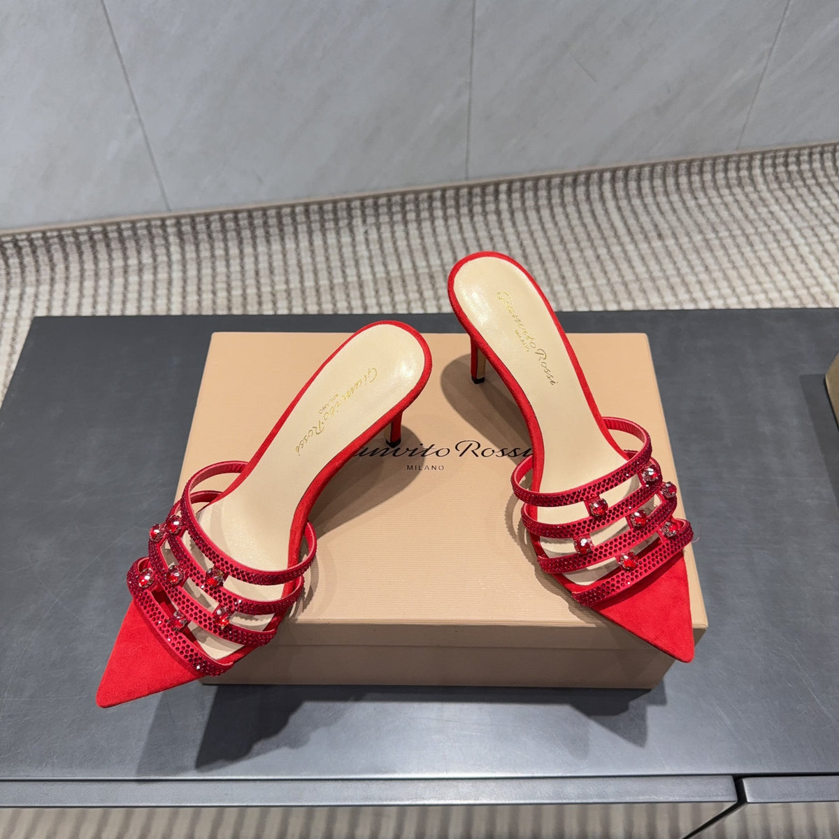 CL 26SS High Heeled Sandals 100 Red Beige Sheepskin 613827