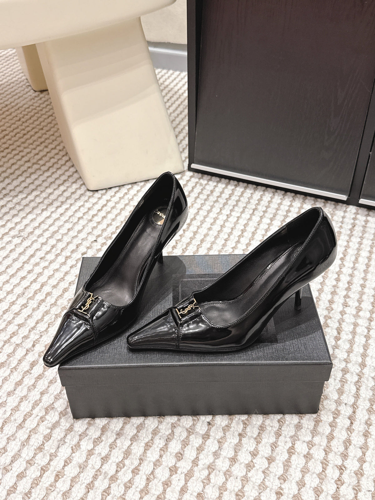 YSL 26ss High Heel Pumps 75 Black Leather 654703