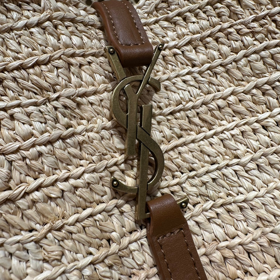 YSL Bag 22cm Brown Beige Raffia Cowhide