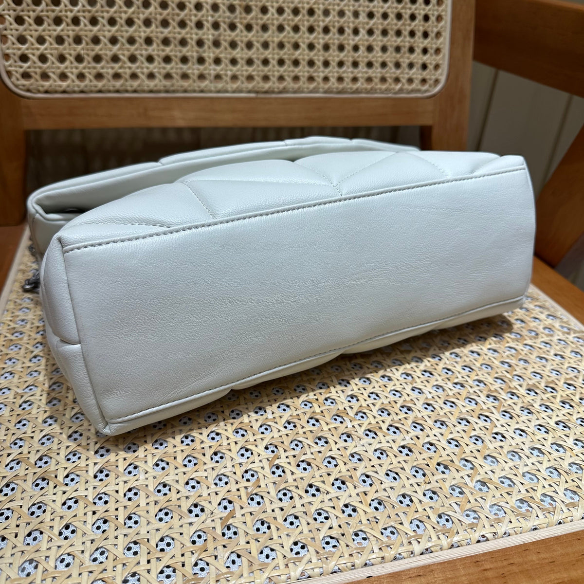 YSL Loulou Puffer Quilted Bag White Silver Lambskin 338859