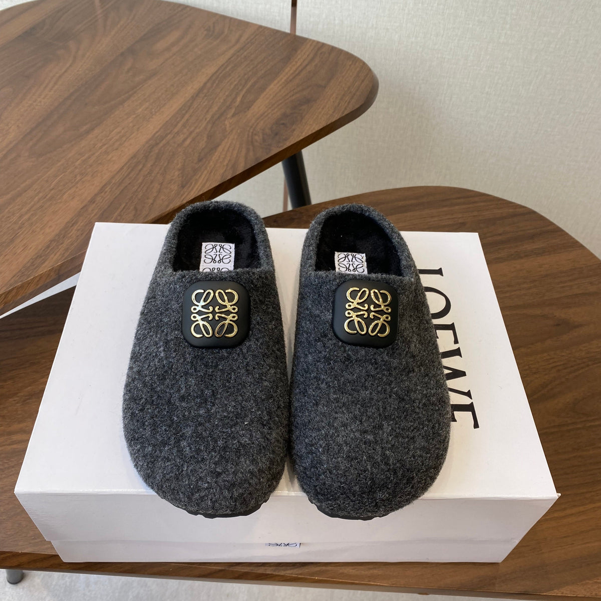 Loewe Birkenstock slippers gray wool 477795