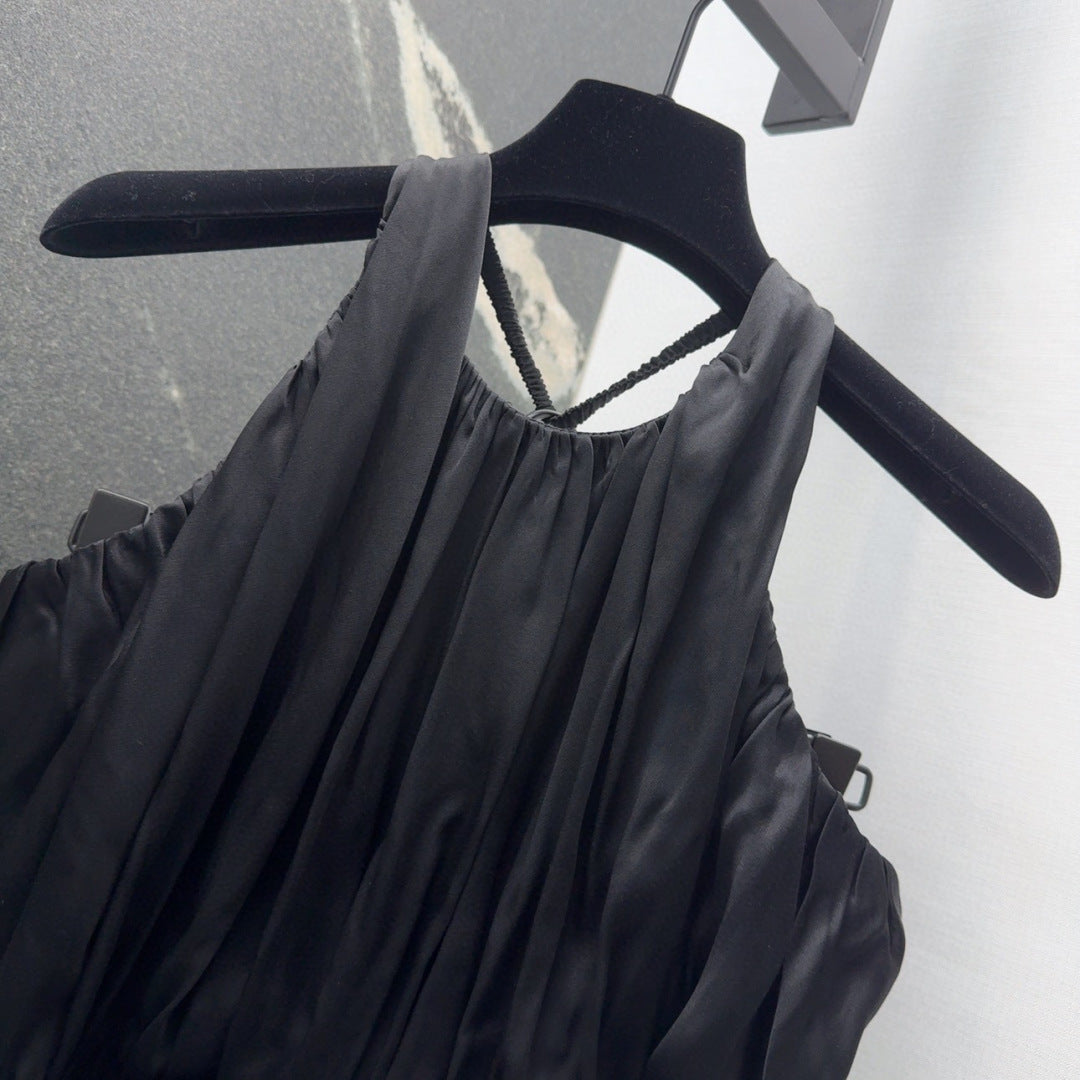 LV 25 Pleated Halter Dress Black Rayon