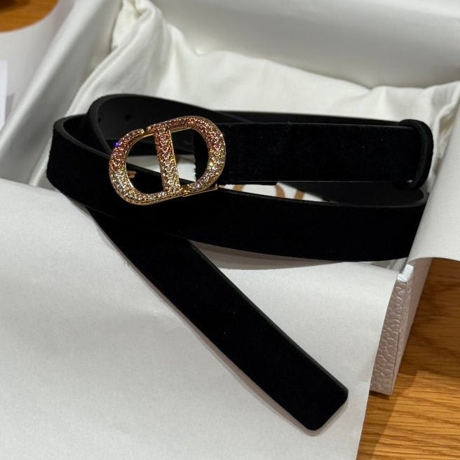 Dior 2026 Rhinestone CD Buckle Belt 20mm Suede 193831