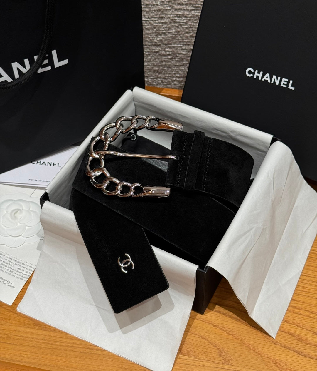 Chanel 2026 Wide Chain Buckle Belt 60mm Suede 207183