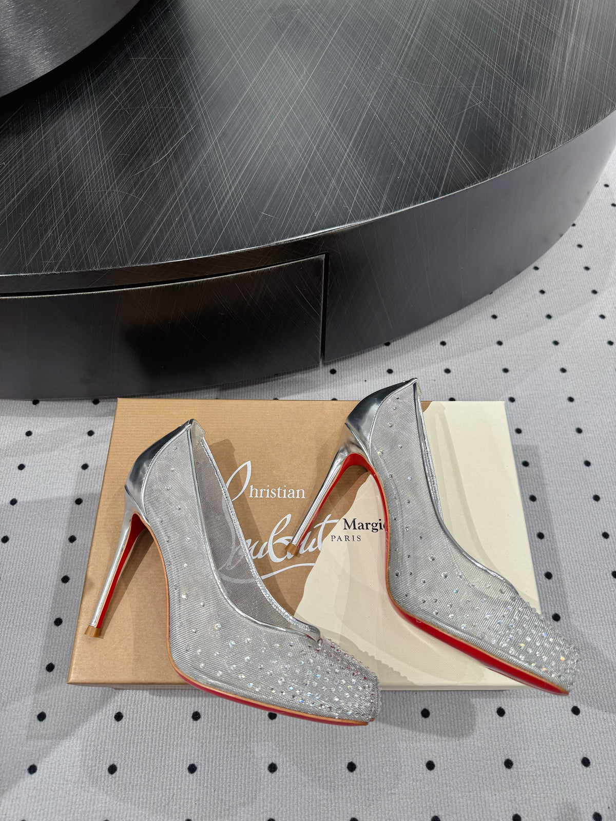CL x Margiela 25 Diamond Pumps Sliver Fabric Lace Swarovski  296039