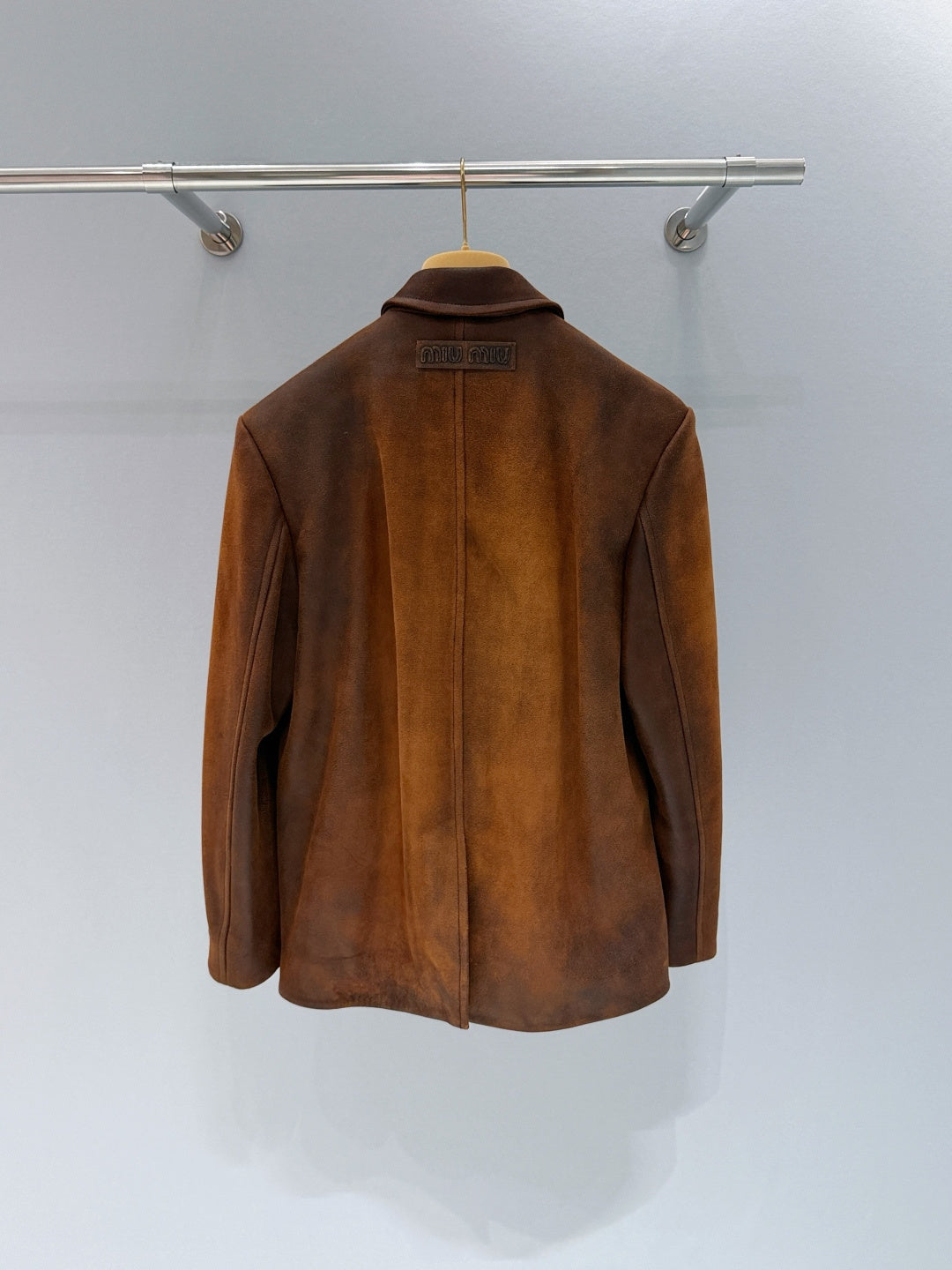 Miumiu 2026 Waxed Jacket Brown Suede Leather