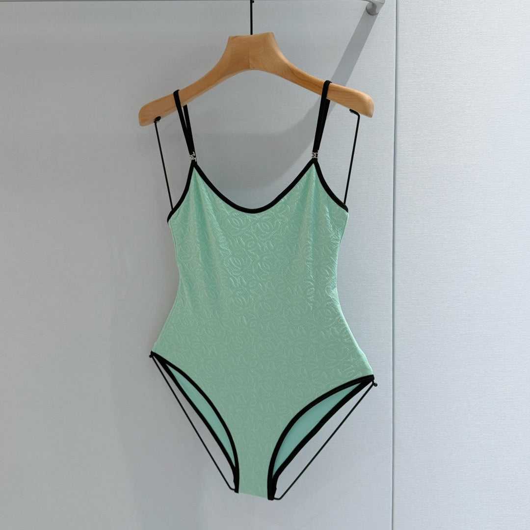 Chanel 2026 One-piece Swimsuit Mint Green mix Black Cotton 650604
