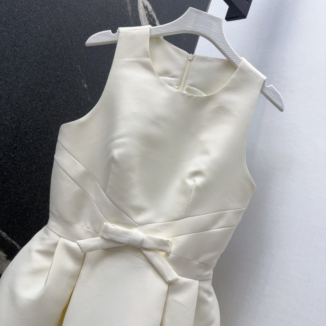 CD 25 Bow Sleeveless Mini Dress White Satin