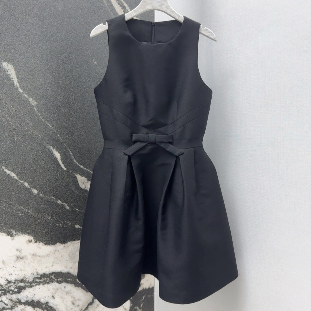 CD 25 Bow Sleeveless Mini Dress Black Satin