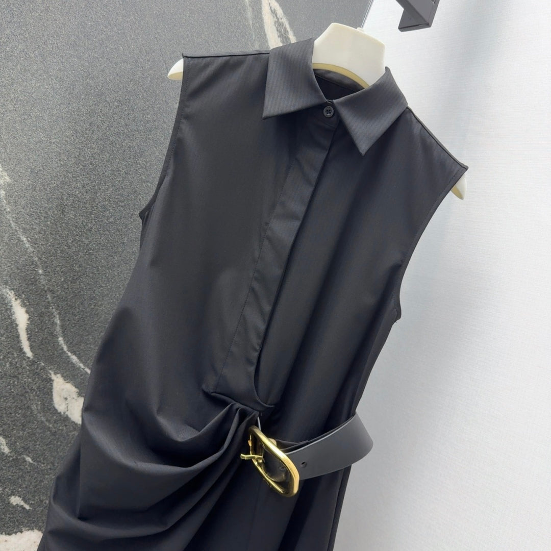 Loewe 25 Drape Sleeveless Dress Black Polyester Fiber