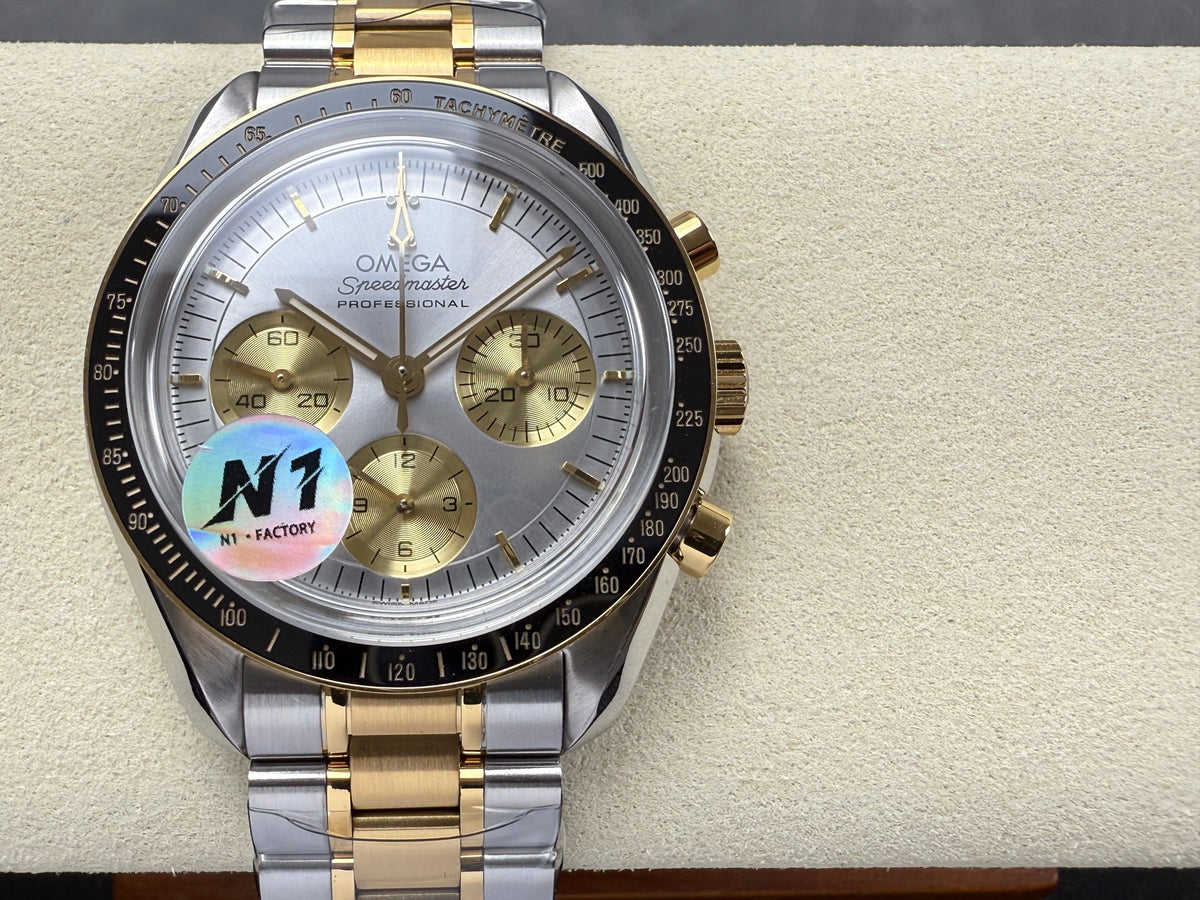 Omega Speedmaster Professional Moonwatch 42mm Gold Steel Strap Silver Dial