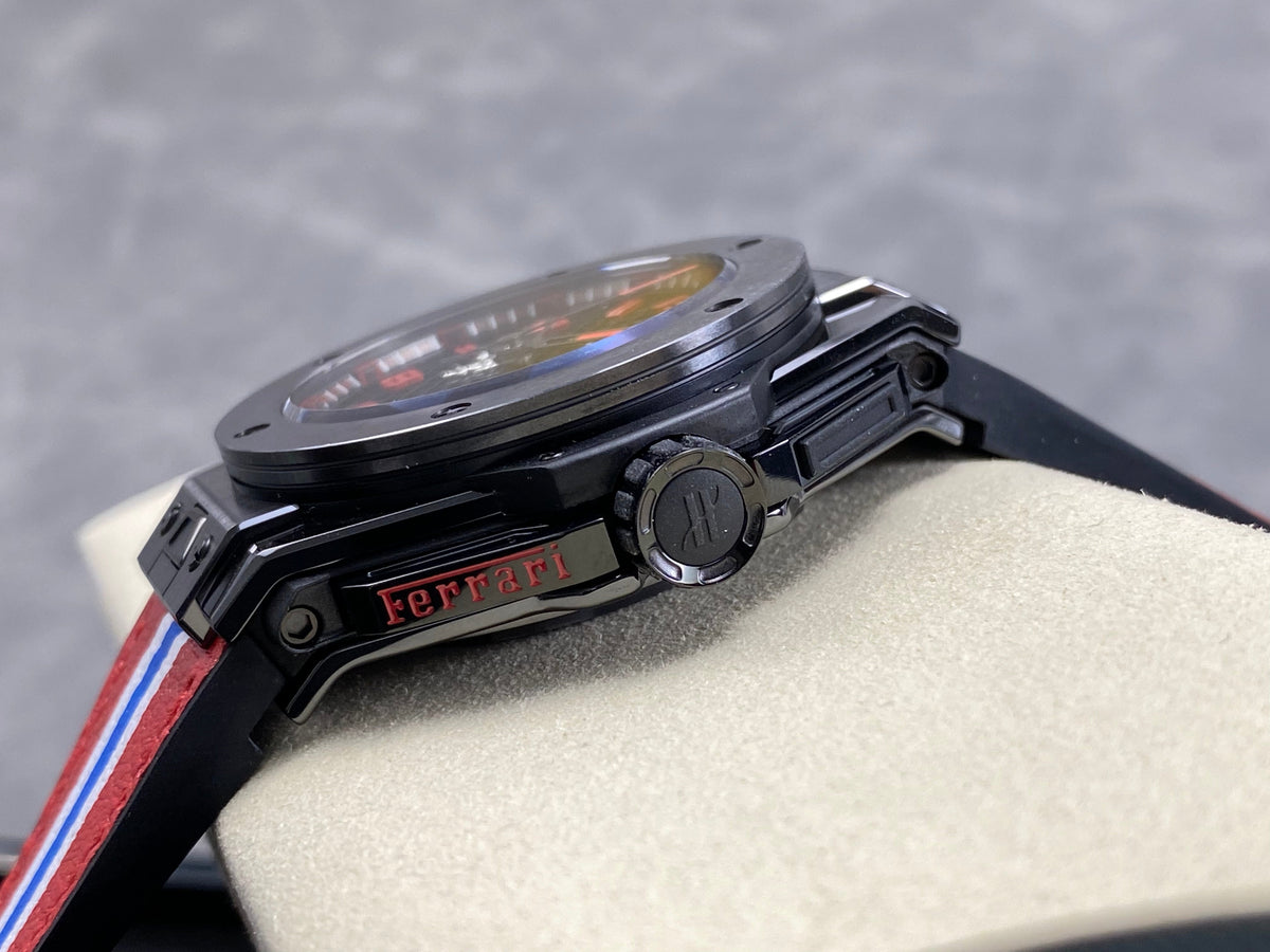 Hublot Big Bang Ferrari Ceramic Watch 45mm Red Blue Leather Strap