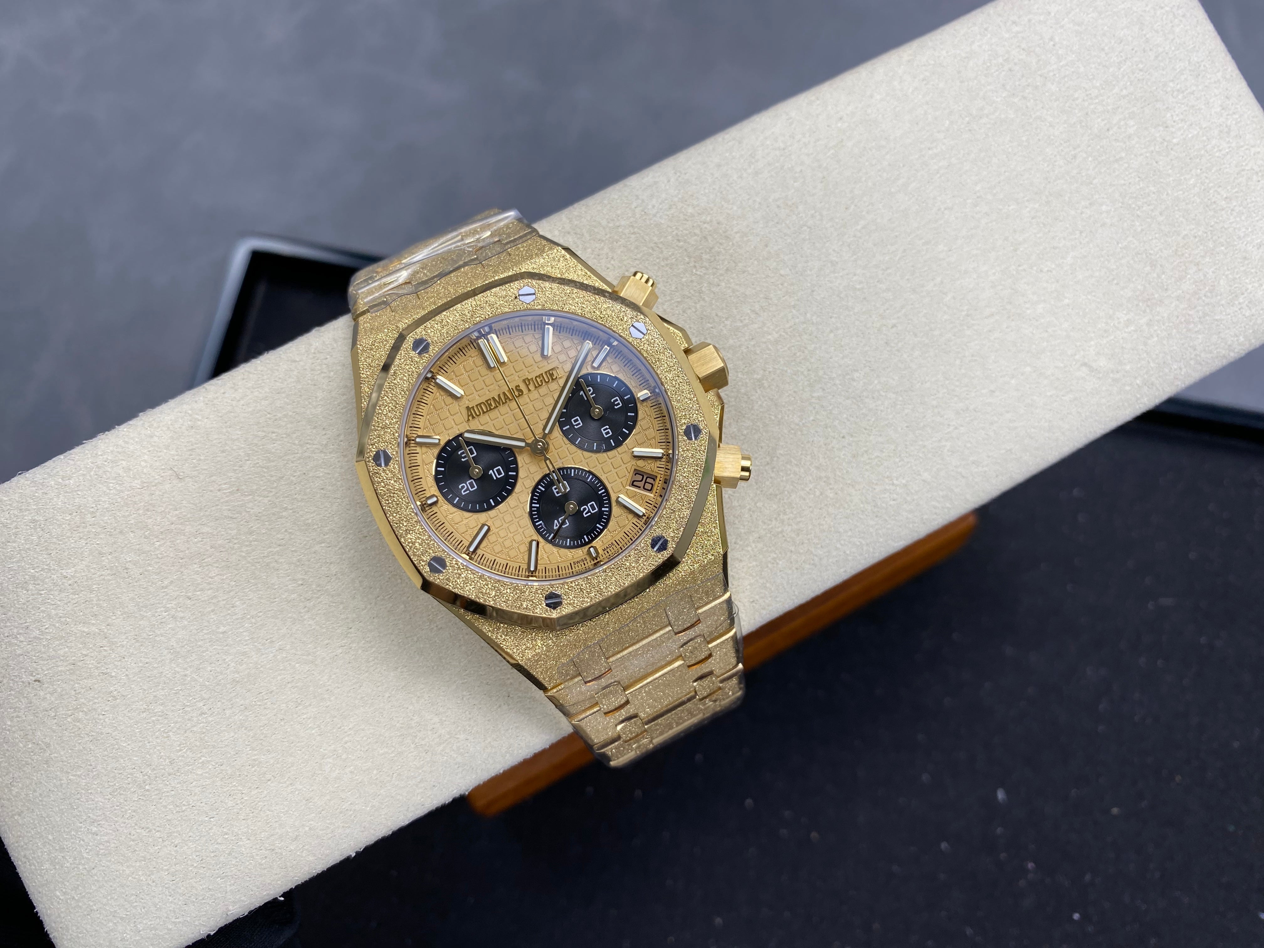 Audemars Piguet Royal Oak Chronograph 41mm Frosted Gold Case Gold Black Dial
