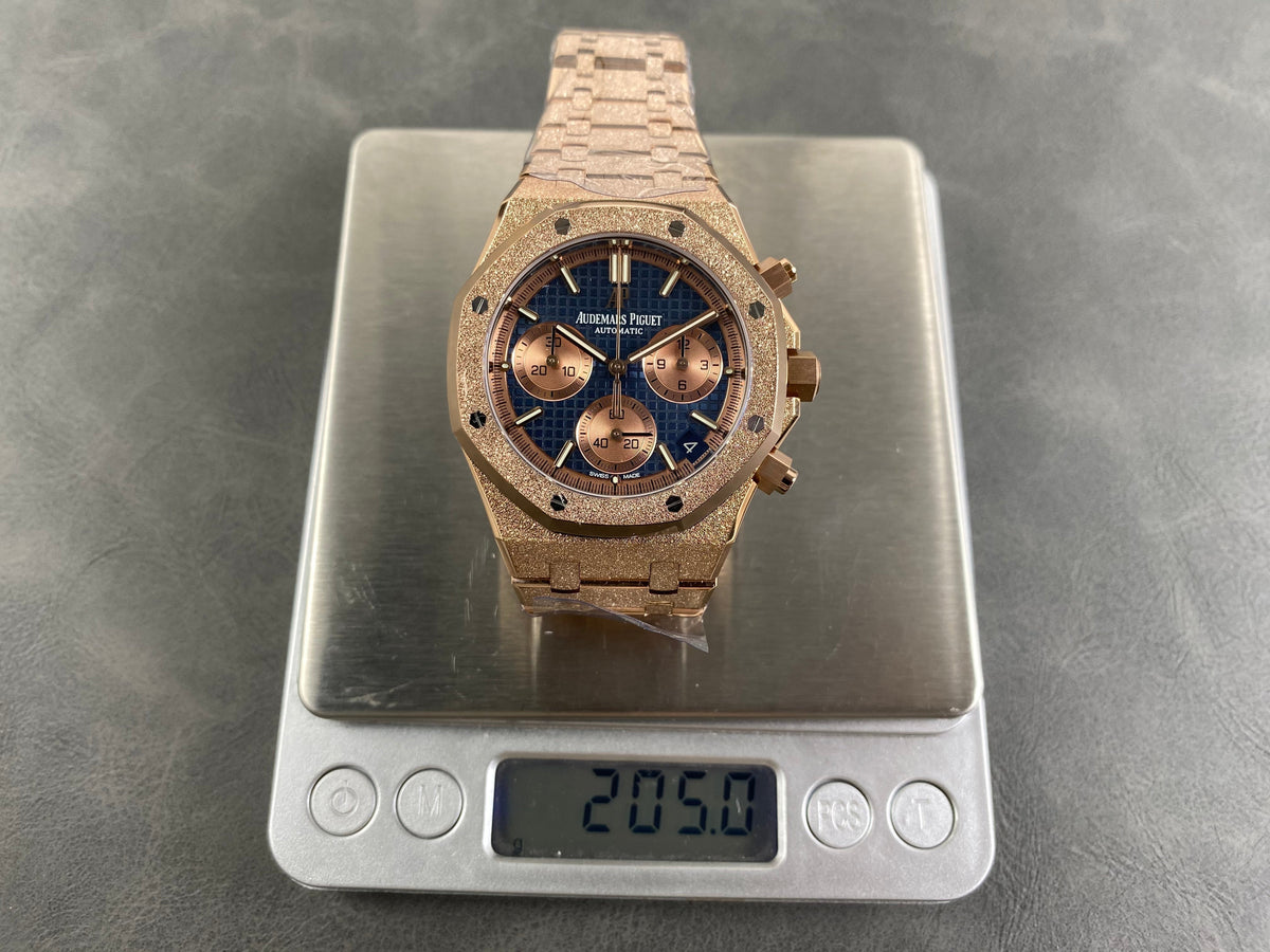 Audemars Piguet Royal Oak Chronograph 41mm Frosted Rose Gold Case Blue Dial
