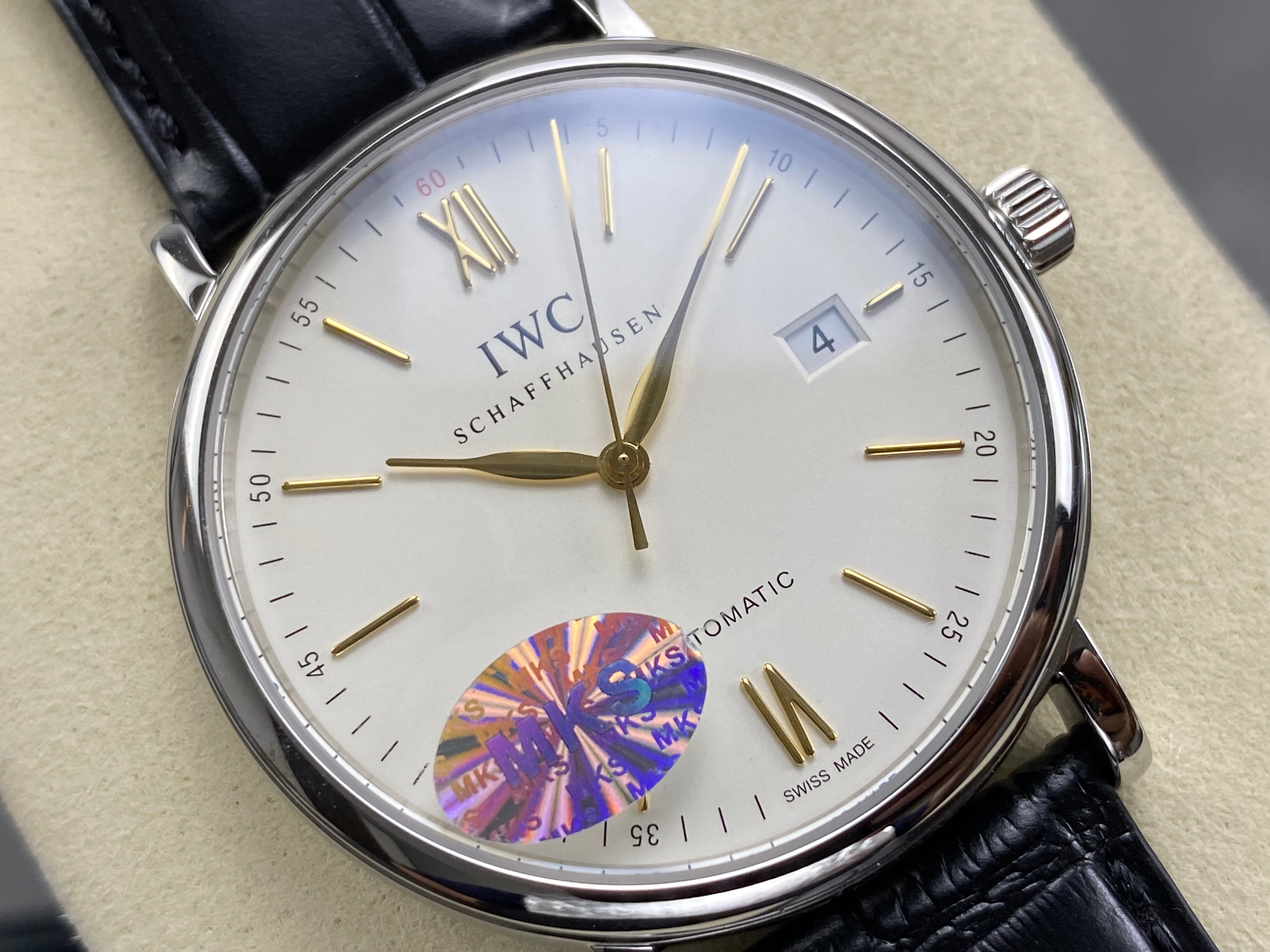 IWC Portofino 41mm Cream Dial Black Leather Strap