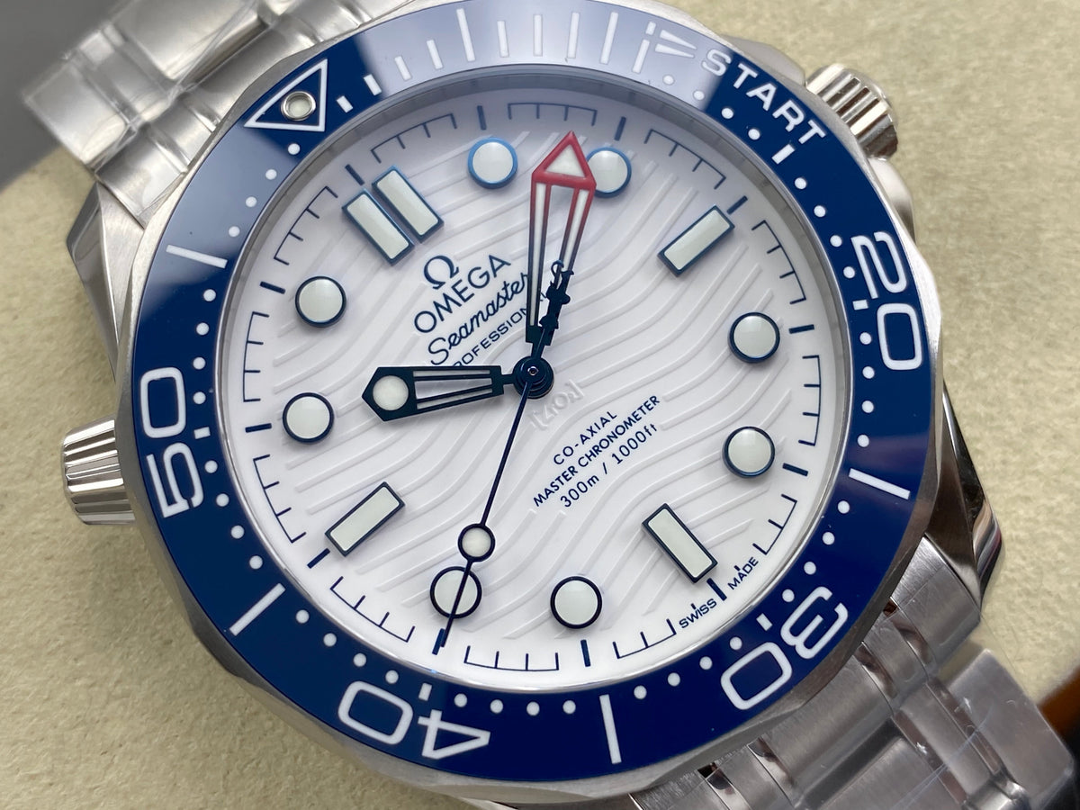 Omega Seamaster 42mm White Dial Blue Bezel Steel
