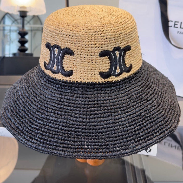 Celine Raffia Black Beige Straw Hat 269031