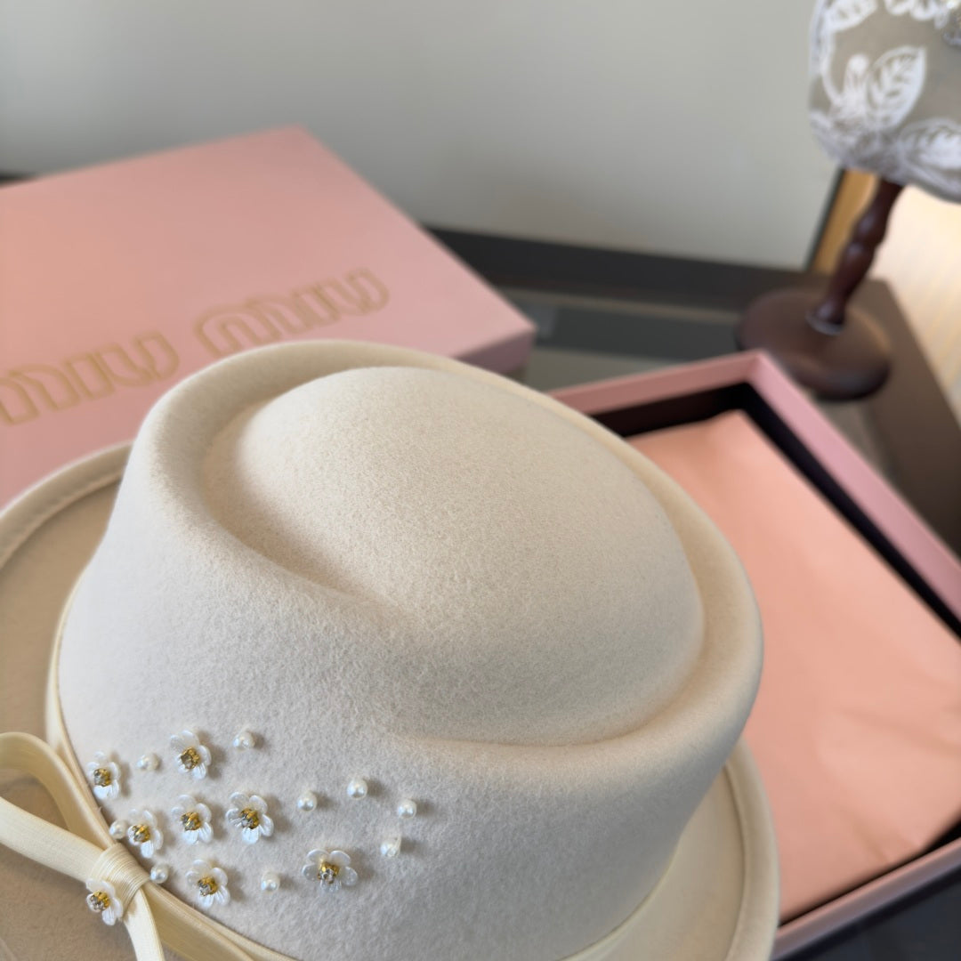 Miumiu Felt Hat With Ribbon And Flower 477646