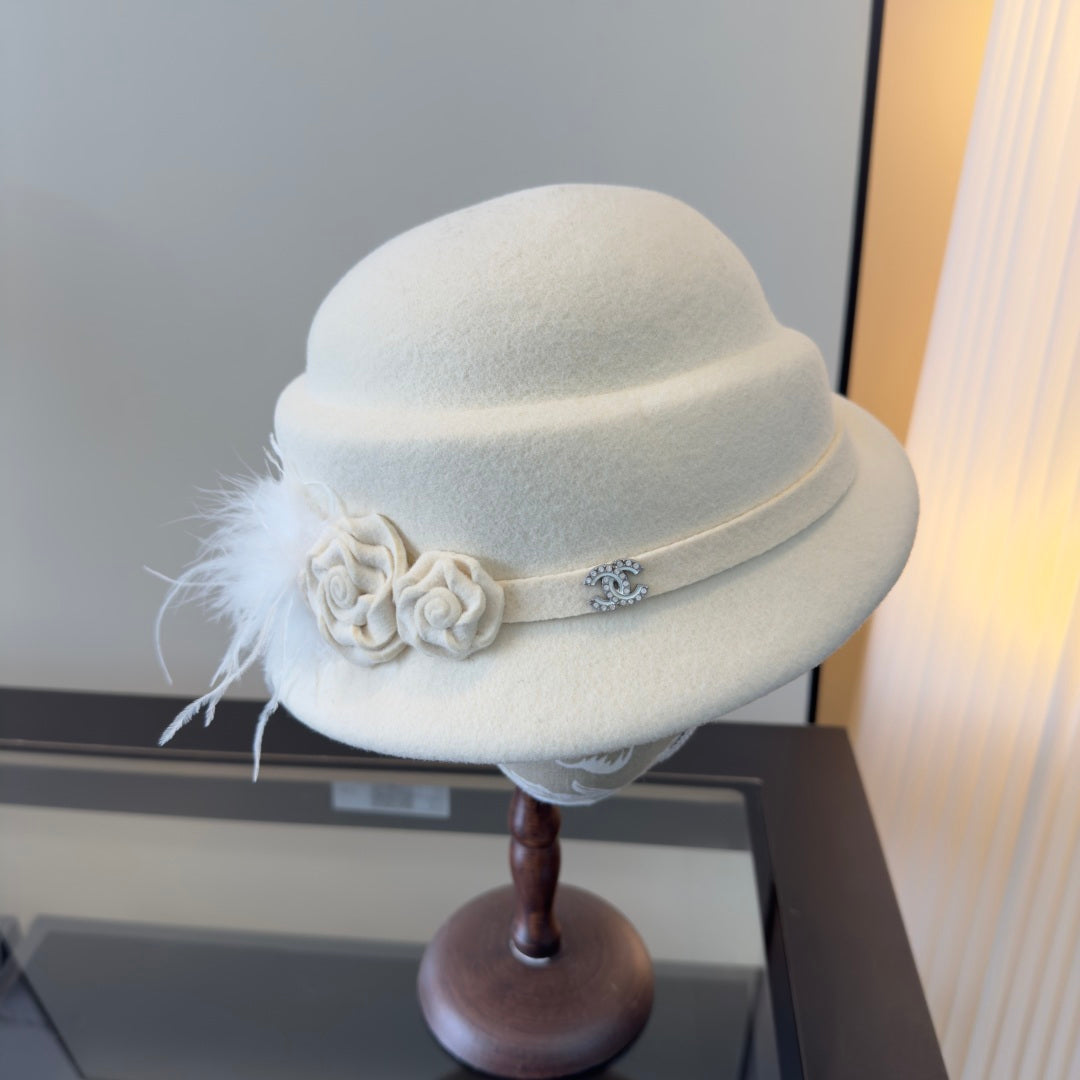 Chanel Camellia Flower Felt Hat 477653