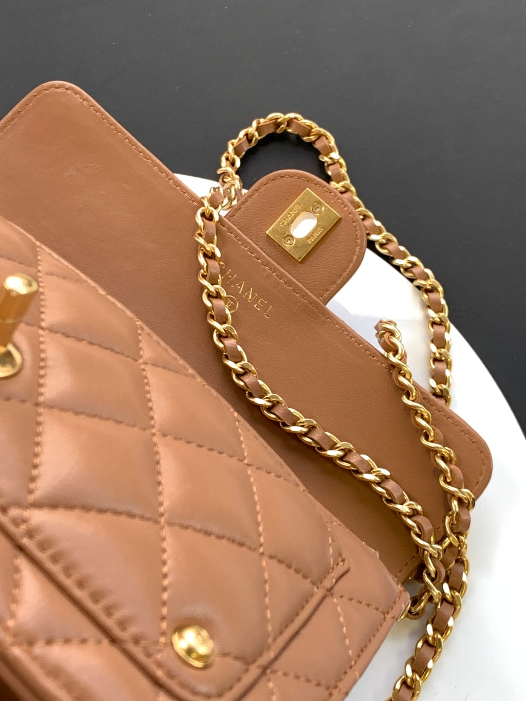 CC Handle Bag Double C Camel Lambskin Gold Hardware
