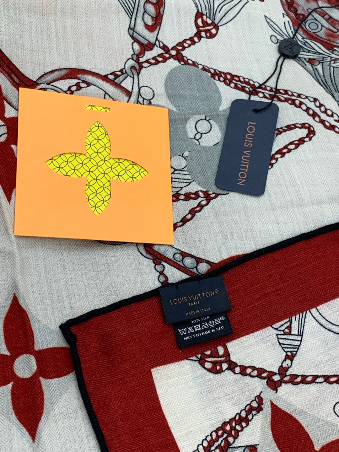 LV Latest Style Scarf 140cm White Gray Red Cashmere 969238