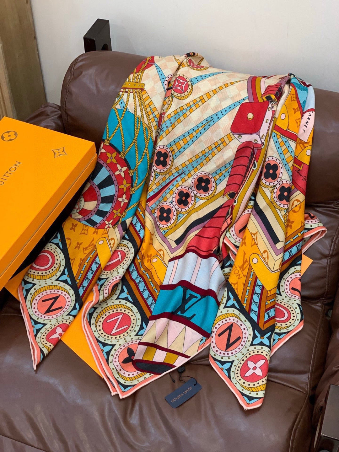 LV Double-sided Scarf 135cm Multicolor Silk Cashmere 973069