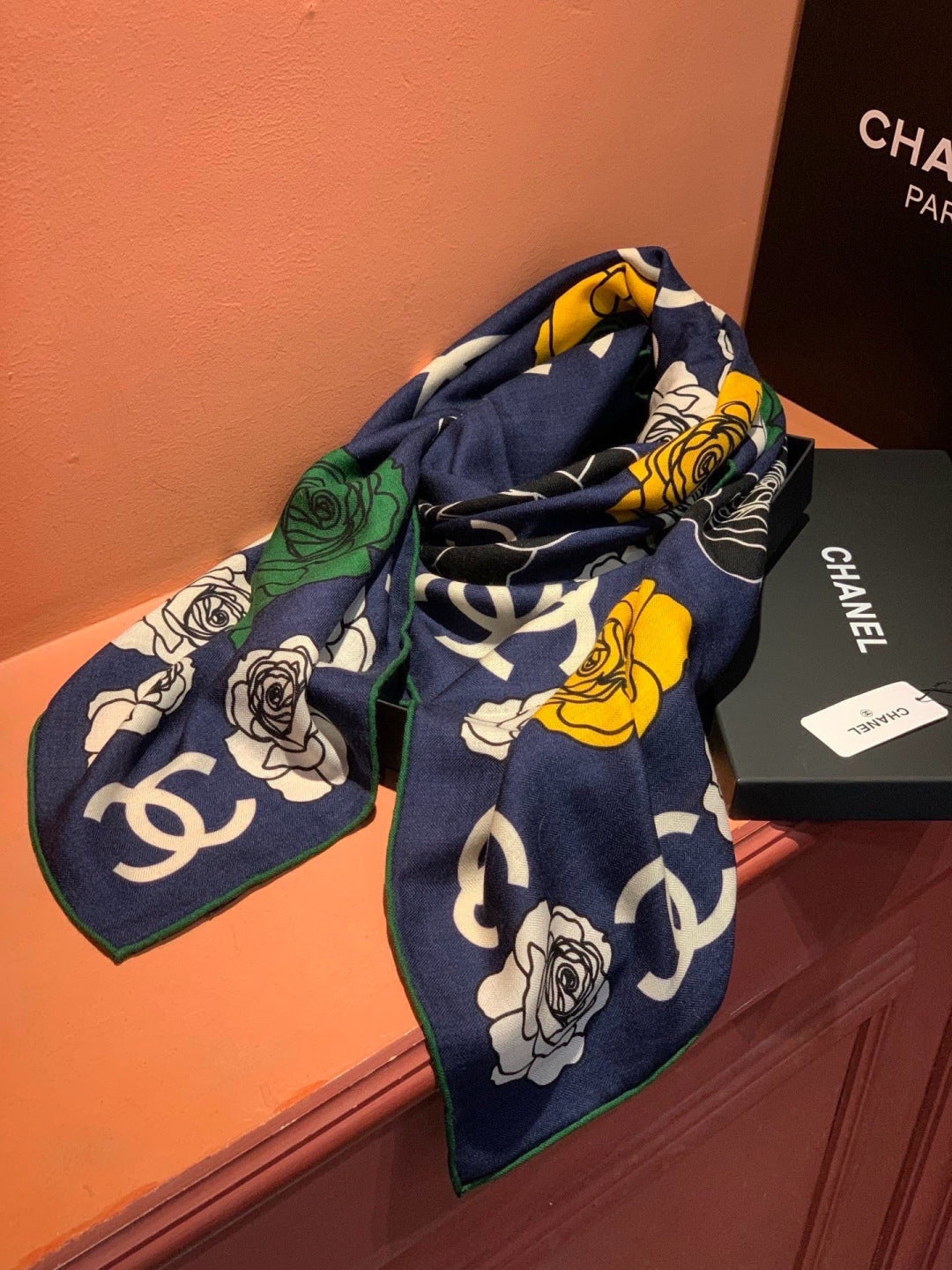 Chanel 2026 Camellia Pattern Scarf 140cm Colorful Cashmere 209427