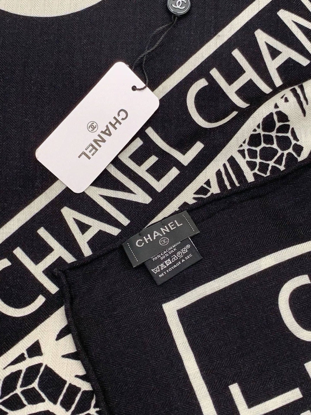 Chanel 2026 Lace Pattern Scarf 135cm Black Silk And Cashmere 213765
