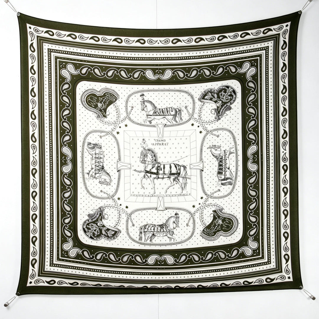Hermès 2026 Grand Apparat Bandana Scarf 140cm Dark Green Cashmere And Silk 218156