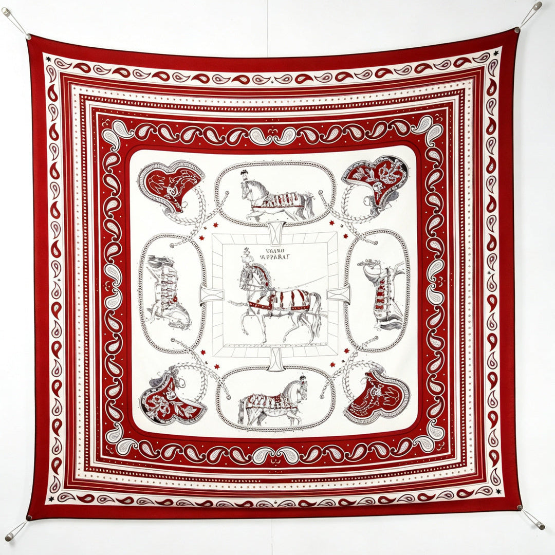 Hermès 2026 Grand Apparat Bandana Scarf 140cm Red Cashmere And Silk 218155