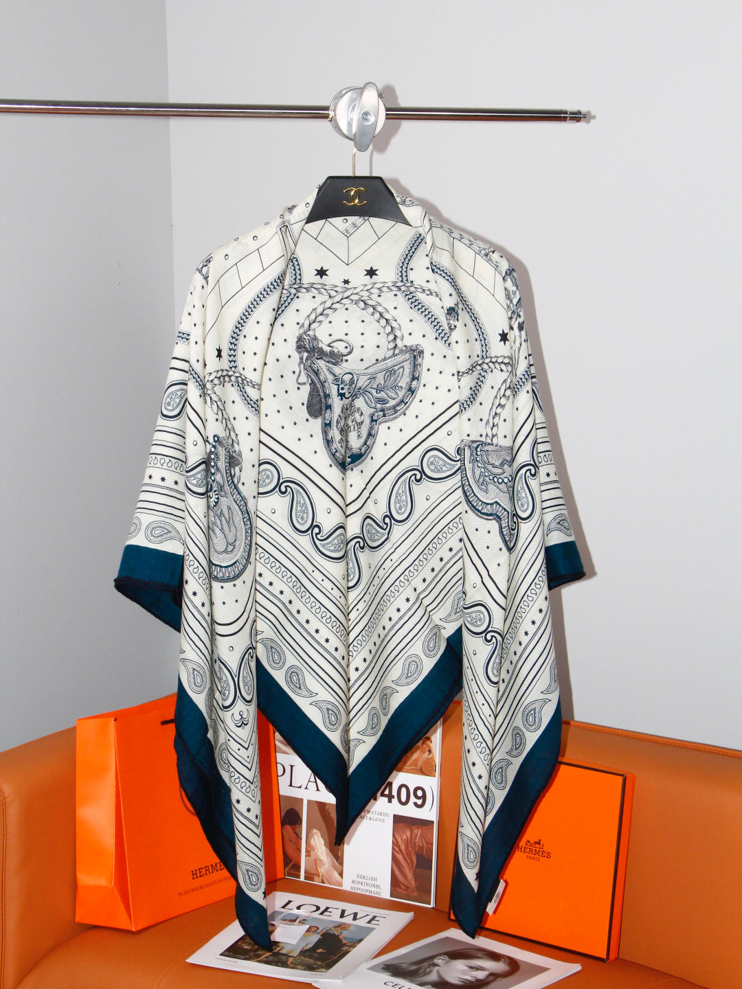 Hermès 2026 Bandana Scarf 140cm Blue Cashmere And Silk 218154