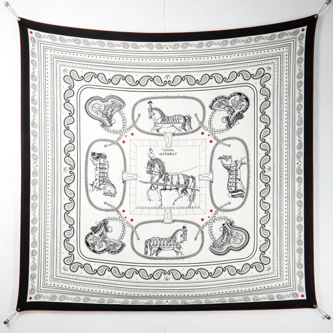 Hermès 2026 Bandana Scarf 140cm Black White Cashmere And Silk 218152