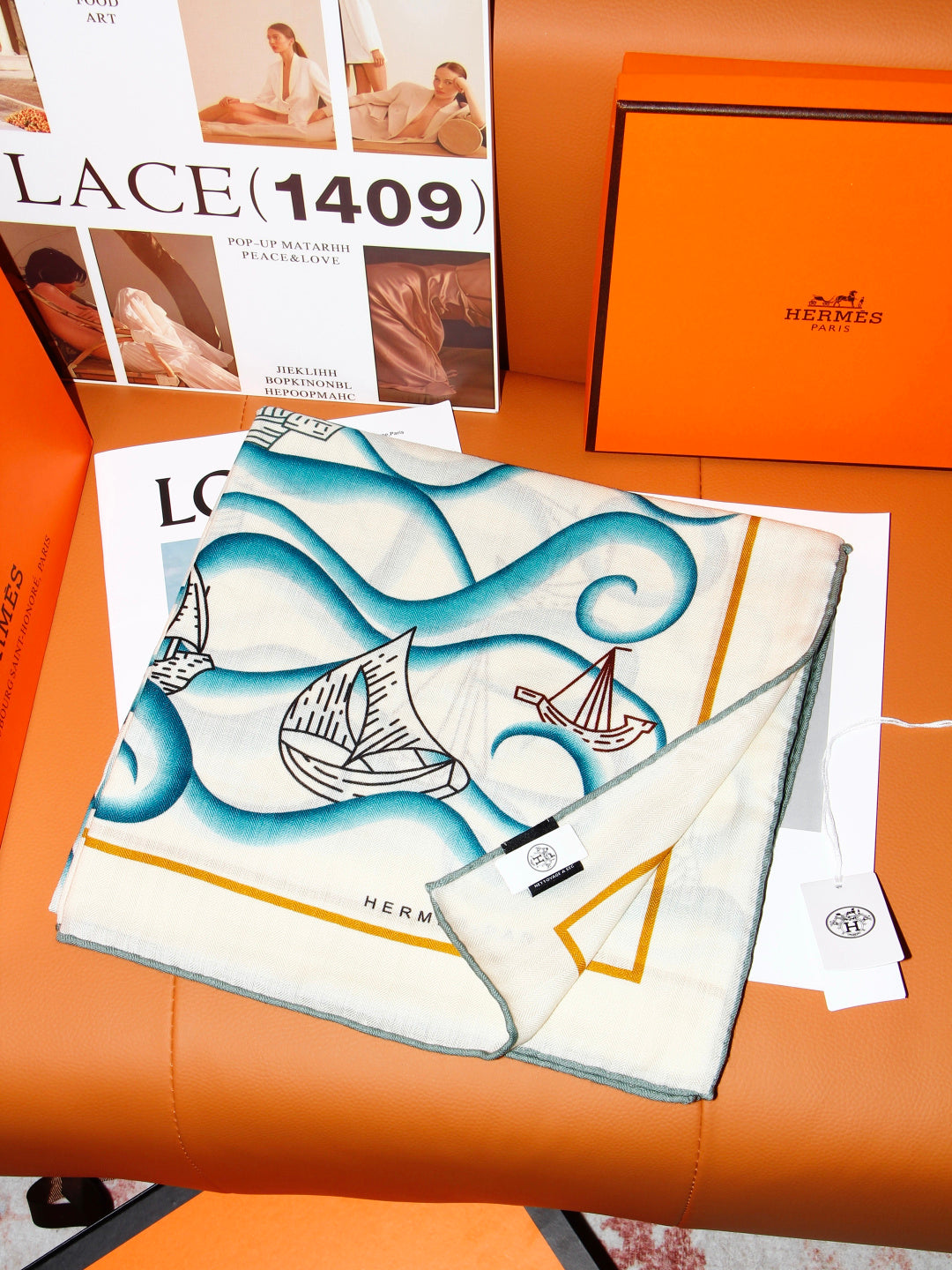 Hermès 2026 L'Appel Du Large Shawl Scarf 140cm Blue White Cashmere And Silk 218150
