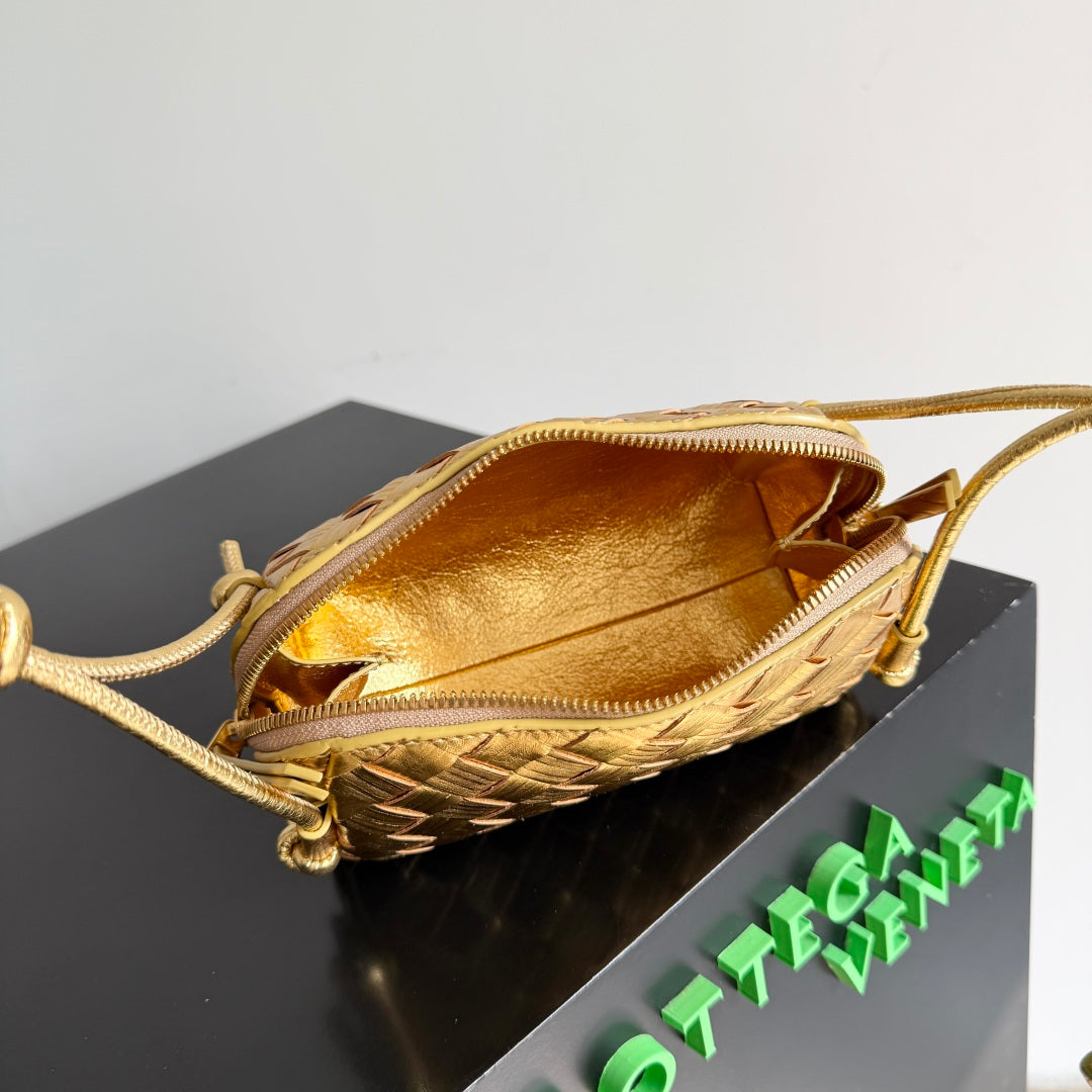Bottega Veneta 2026 Concert Pouch Bag 18.5 Gold Metallic Intrecciato Leather