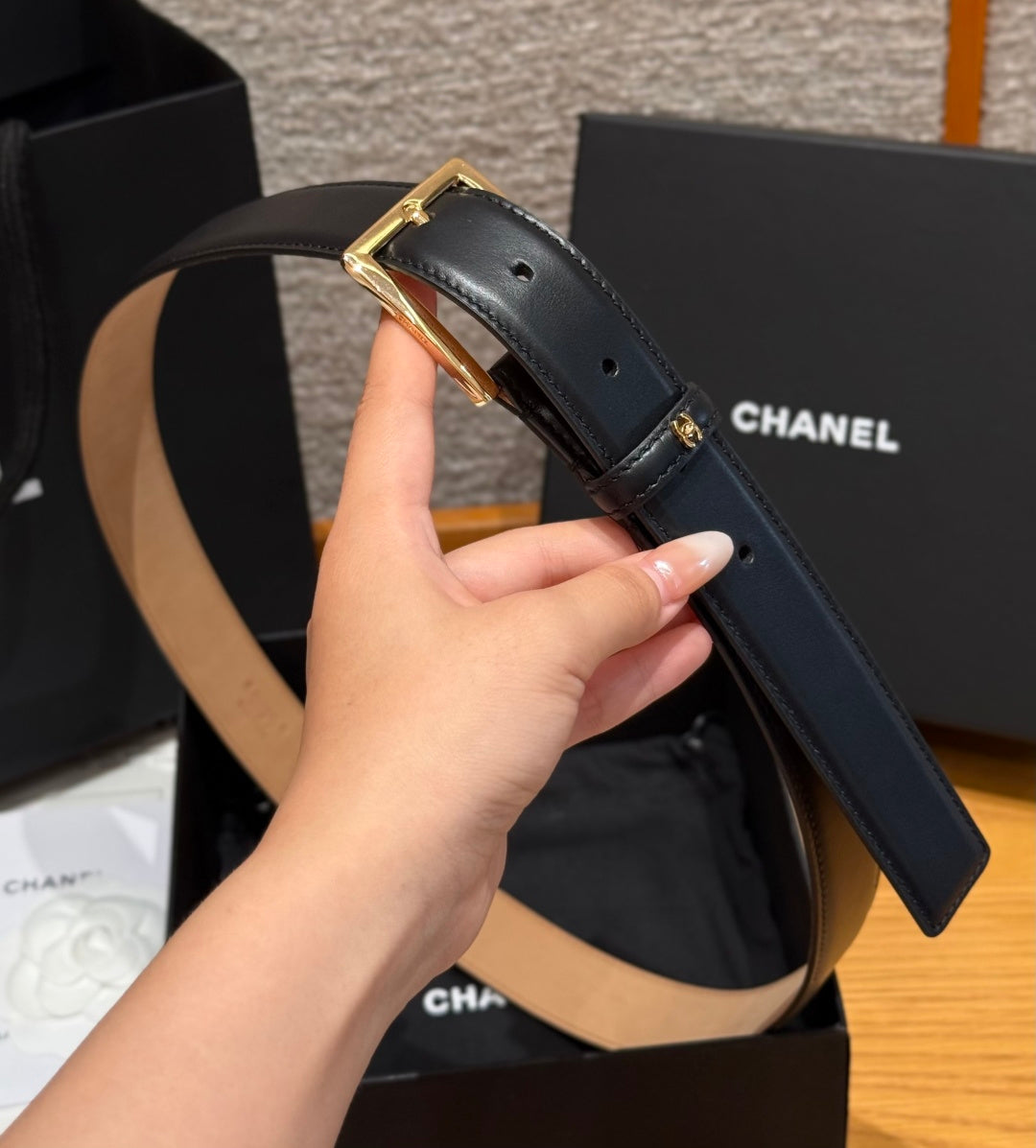 Chanel 2026 Square Buckle Belt 30mm Calfskin 213908
