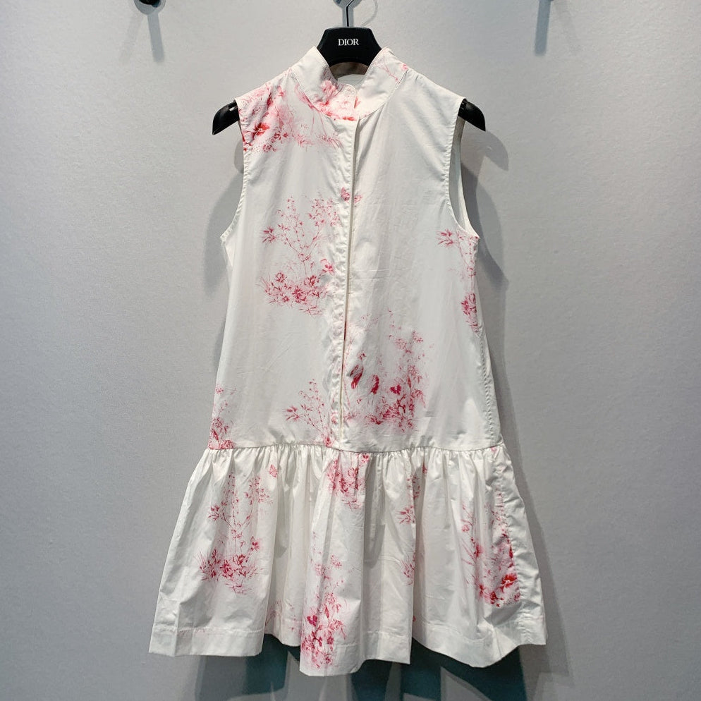 Dior 2026 Painting Floral Sleeveless Dress White Pink Cotton 627252