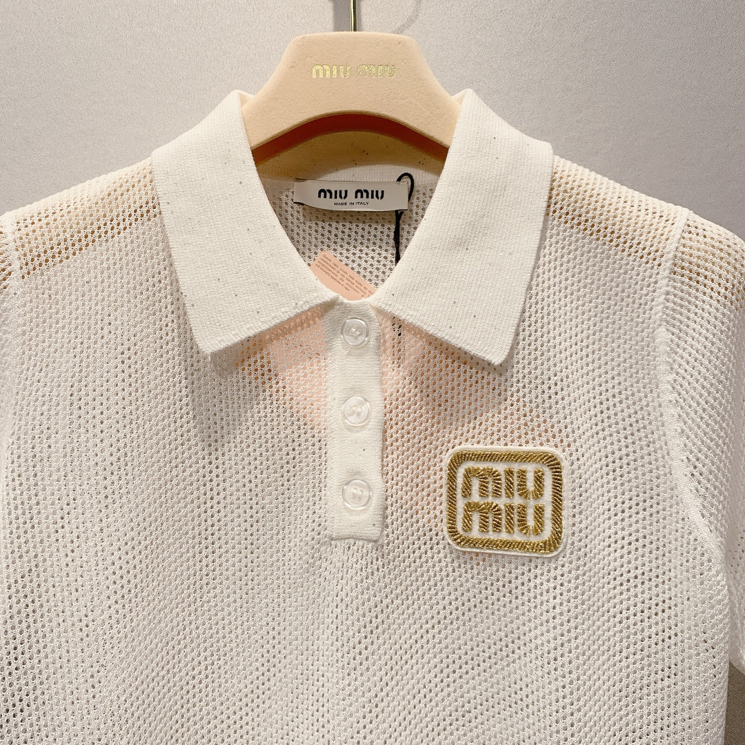 MiuMiu 2026  Mesh Polo Shirt Tencel 648090