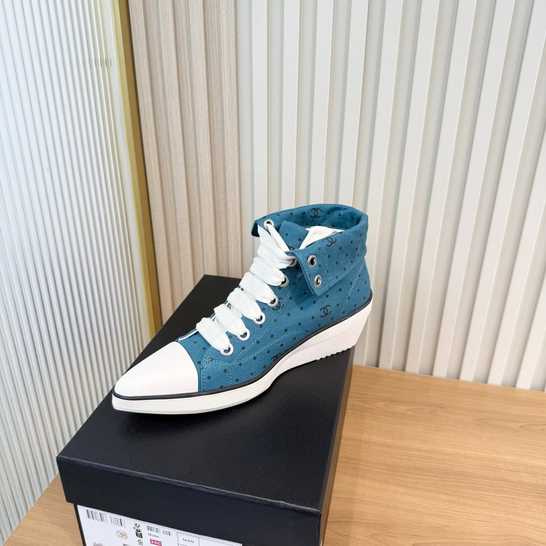 Chanel 2026 Polka Dot Wedge High-Top Sneakers Cloth 191218